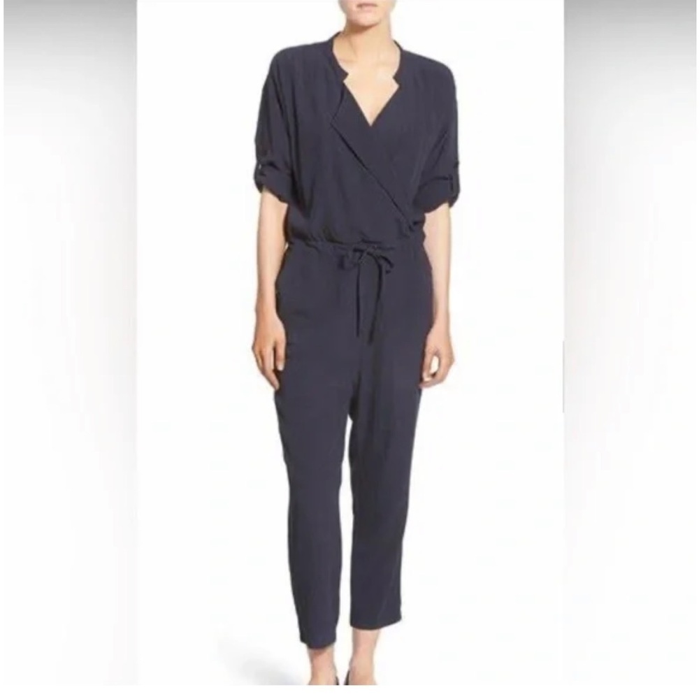 Madewell drapery crepe jumpsuit with cinched tie waist women’s medium blue
